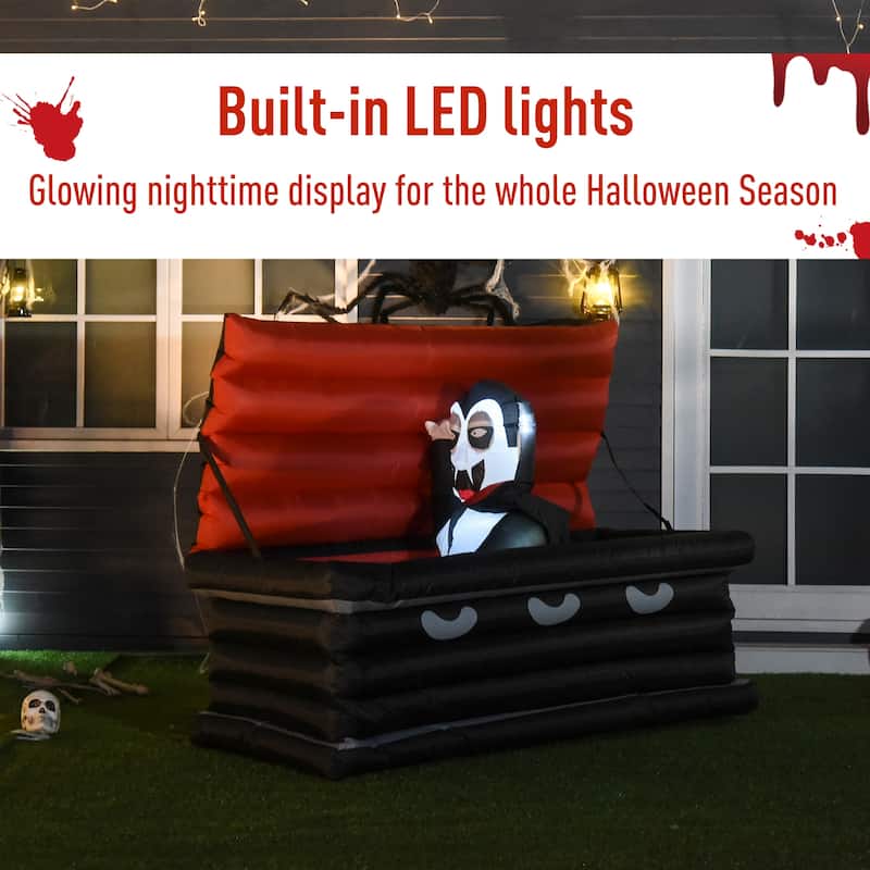 HOMCOM 6' Halloween Inflatable Vampire Emerging from Giant Coffin Holiday Yard Decoration with LED Lights Outdoor Blow Up Decor