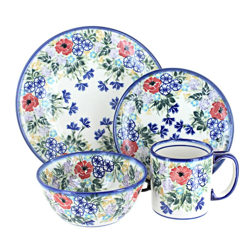 Blue Rose Polish Pottery WR Unikat Dinnerware (4 PC)