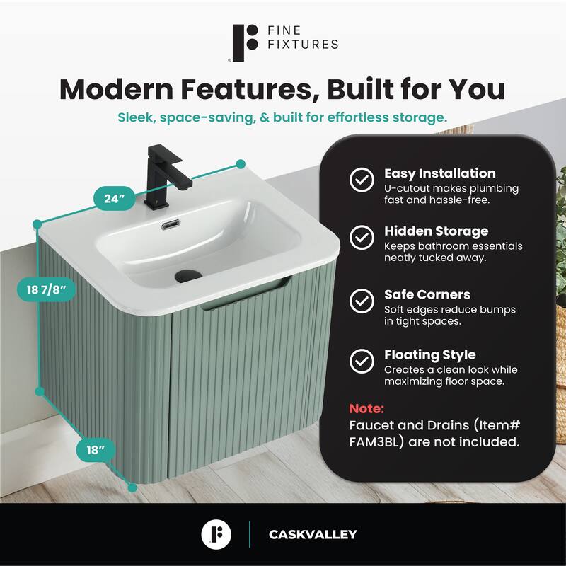 Caskvalley Modern Bathroom Vanity with Straight Fluted Design - Sink Included