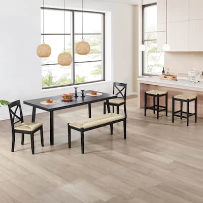 Bohemian 26" H Natural Weave Seagrass Rattan Backless Counter Stools