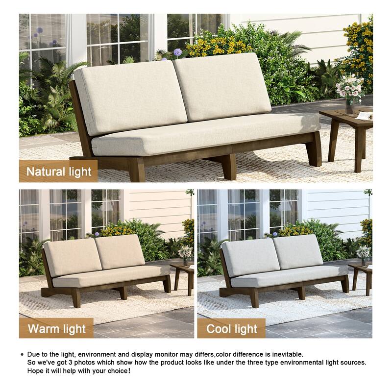 3 Seat Wood 64" W Outdoor Patio Sofa with Cushion