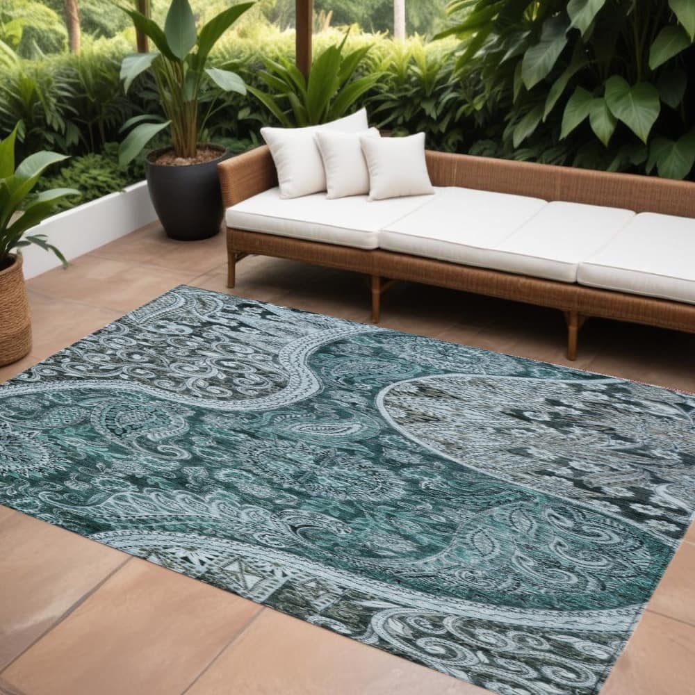 HomeRoots Floral Medallion Transitional Rectangle Outdoor Rug