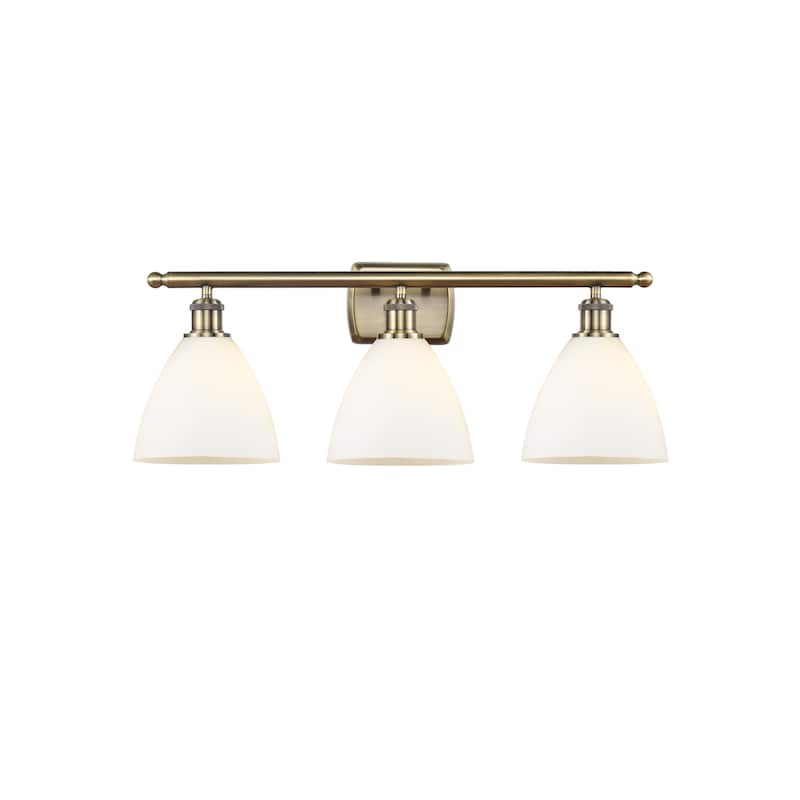 Innovations Lighting Bristol Glass - 3 Light 28" Bath Vanity Light - Matte White/Antique Brass Finish