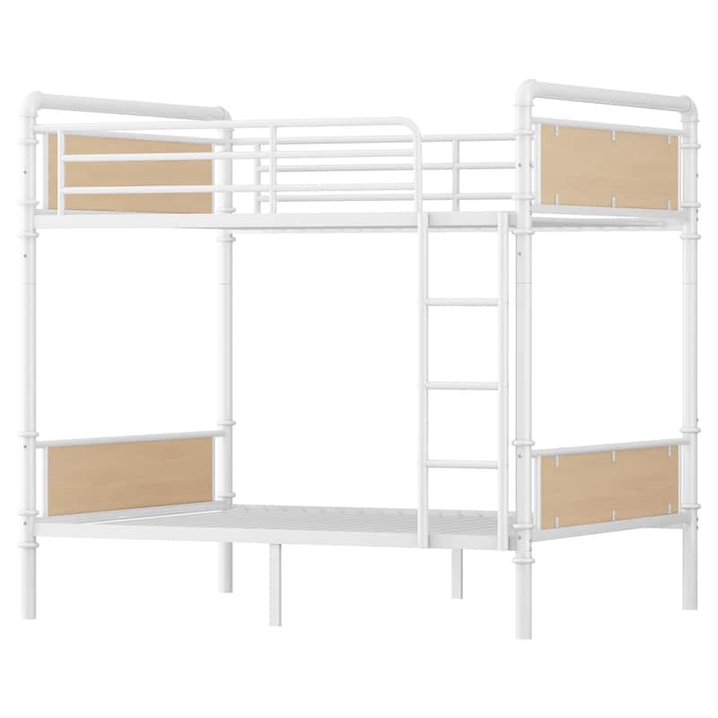 Twin XL over Twin XL Metal Bunk Bed, Industrial Detachable Bunkbeds with Safety Guard Rails for Teens
