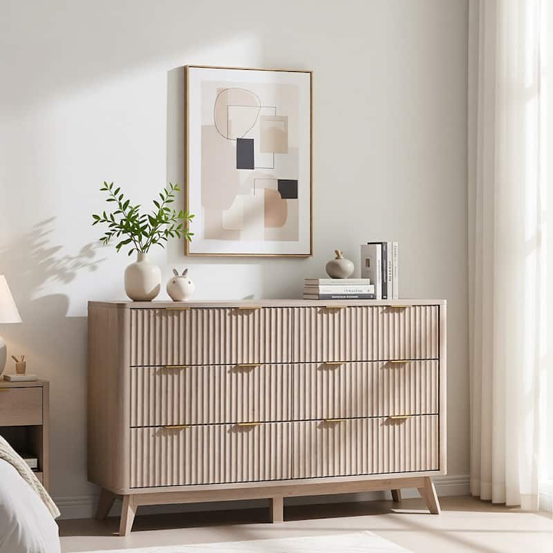 Modern Fluted 6 Drawers Dresser, Chest of Drawers, Dresser TV Stand