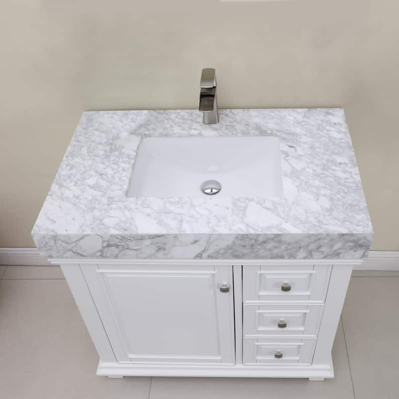 Altair Jardin Single Bathroom Vanity Set and Carrara White Countertop without Mirror