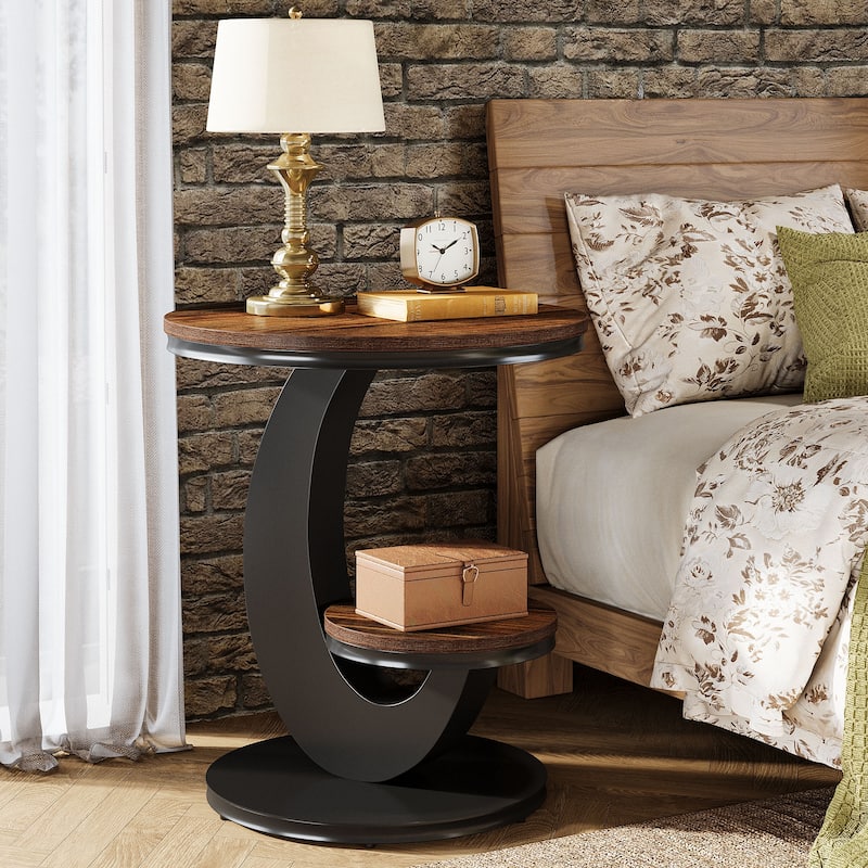 End Table with Storage Shelf, Wood Sofa Side Bedside Nightstand, Accent Snack Table for Living Room Bedroom