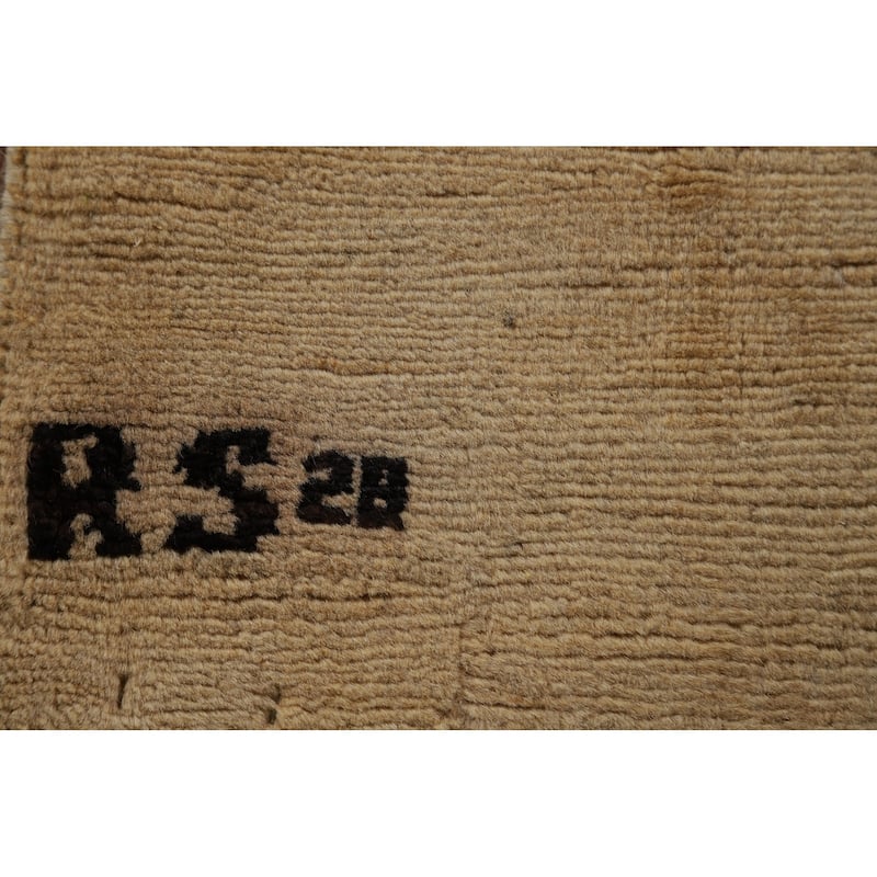 Beige Gold Gabbeh Oriental Runner Rug Hand-Knotted Wool Carpet - 3'0" x 7'6"