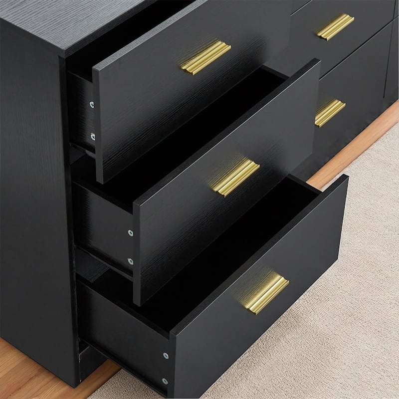 Modern 9 Drawer Dresser, Wide Chest of Drawers with Golden Handles, Large Storage Cabinet for Bedroom and Entryway