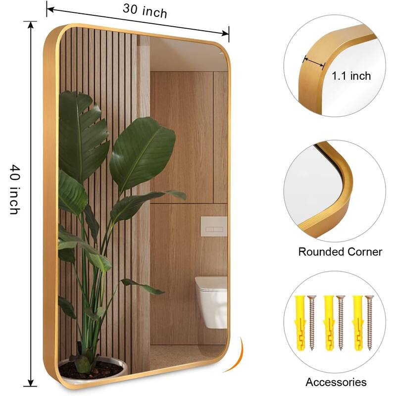 30 in. W x 40 in. H Rectangular Bathroom Wall Mirror - Gold