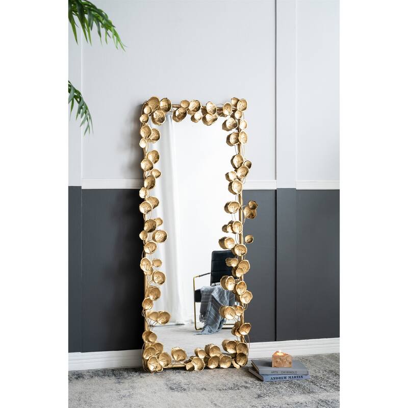 Full Length Mirror with Golden Leaf Accents