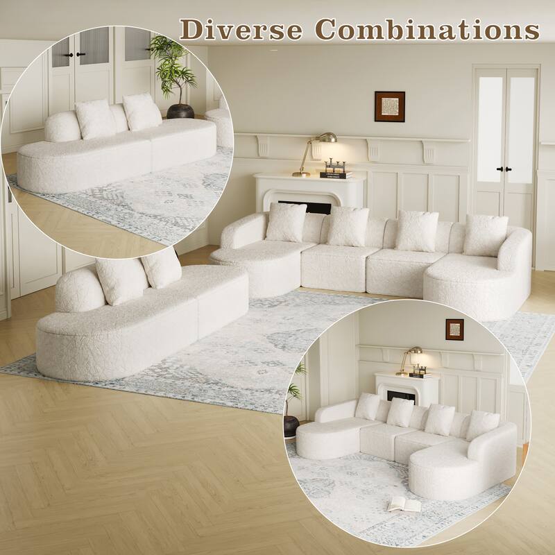 Curved Modular Sofa with Chaise Lounge, Full Compression Upholstered Boneless Sofa, Corner 3 Seater Sofa with 3 Pillows