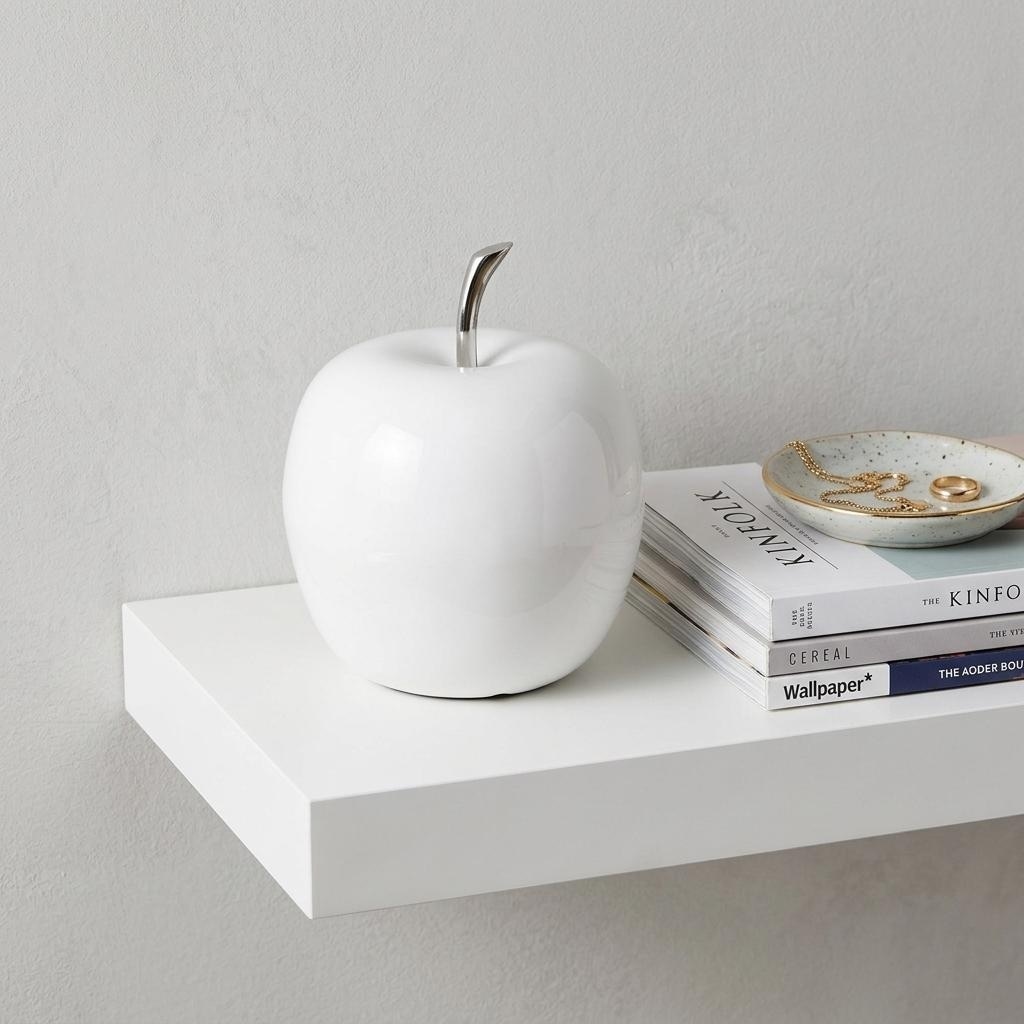 HomeRoots 8" White Aluminum Decorative Apple Tabletop Sculpture - 6.00 in. x 8.00 in. x 6.00 in.