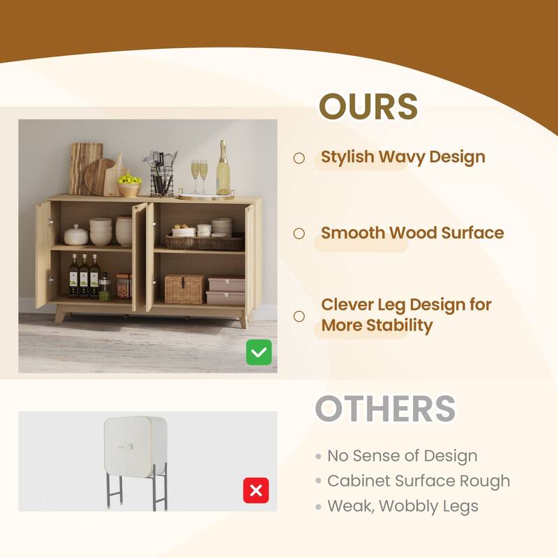 EROMMY Fluted Storage Cabinet with Double Doors & Adjustable Shelves - Modern 31"/55" Accent Buffet Cabinet for Kitchen,Room