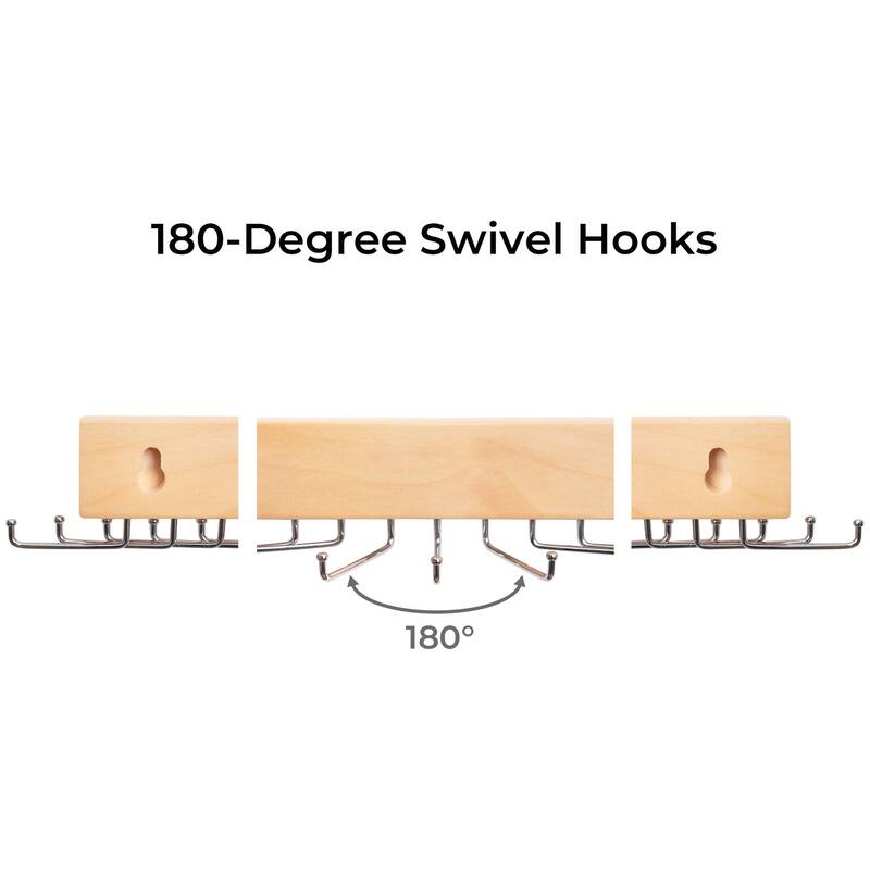 2-pack Wall-Mounted Wooden Hangers with 20 Hooks for Ties, Belts, Hats