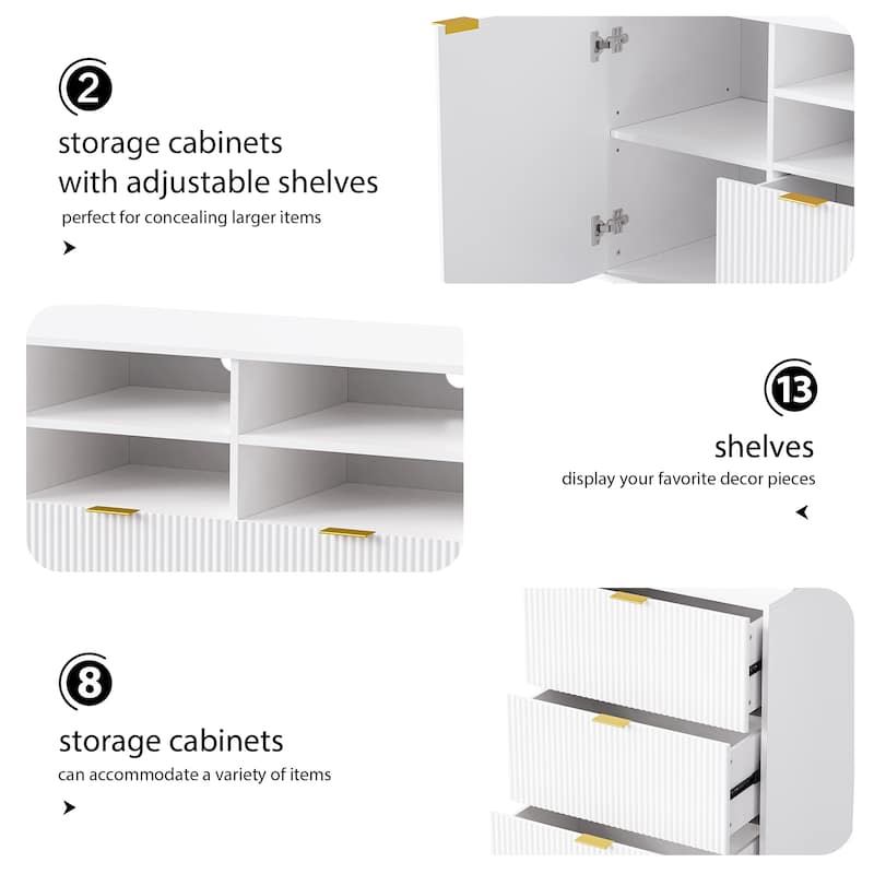 112.5" Entertainment Wall Unit with 13 Shelves, 8 Drawers and 2 Cabinets for TVs Up to 70"