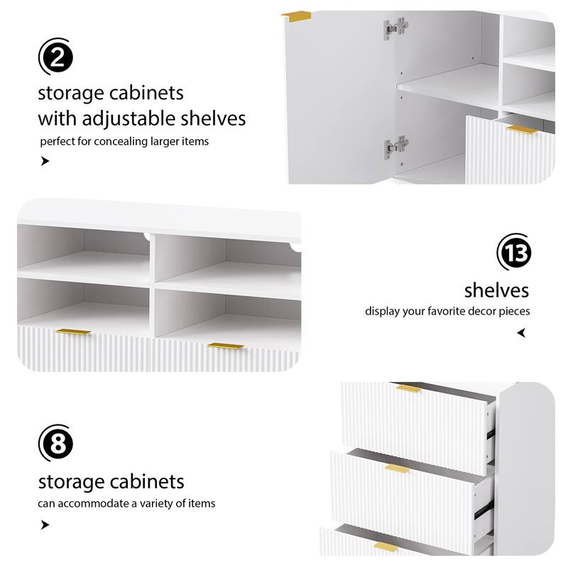 Multifunctional 4-Piece TV Wall Unit with 13 Shelves, 8 Drawers, & 2 Cabinets, Fluted Line Design, for Living Room