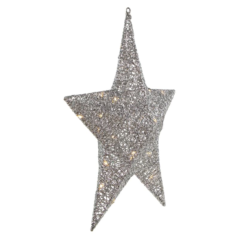 LED Lighted Hanging Star Outdoor Christmas Decoration - 18" - Silver - Warm White