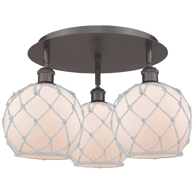 Innovations Lighting 516-3C-12-20 Farmhouse Rope Semi-Flush Farmhouse - Oil Rubbed Bronze / White Glass with White Rope