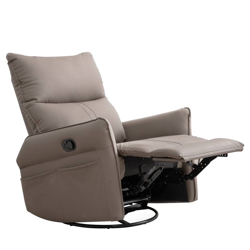 PU Rocking Recliner Chair, 360 Swivel Nursery Rocking Chair, Rocking Swivel Recliner Chair for Bedroom, Side Pocket