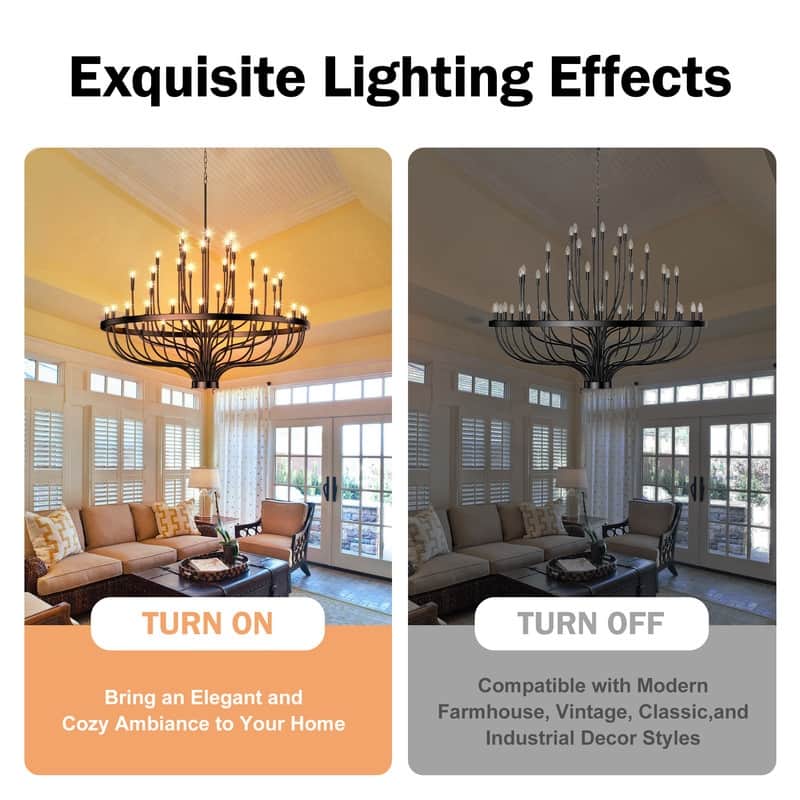 Black Chandelier, Modern Farmhouse Chandelier for Dining Room, Round Industrial Candle Chandeliers