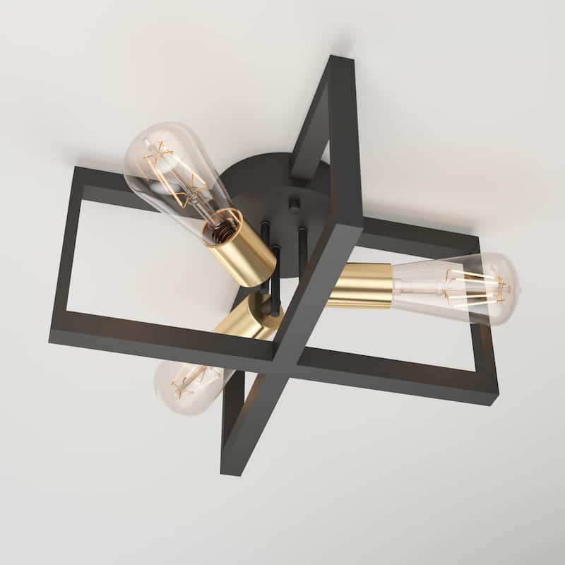 Artika Holt Semi-Flush Mount Ceiling Light Fixture, Black & Gold