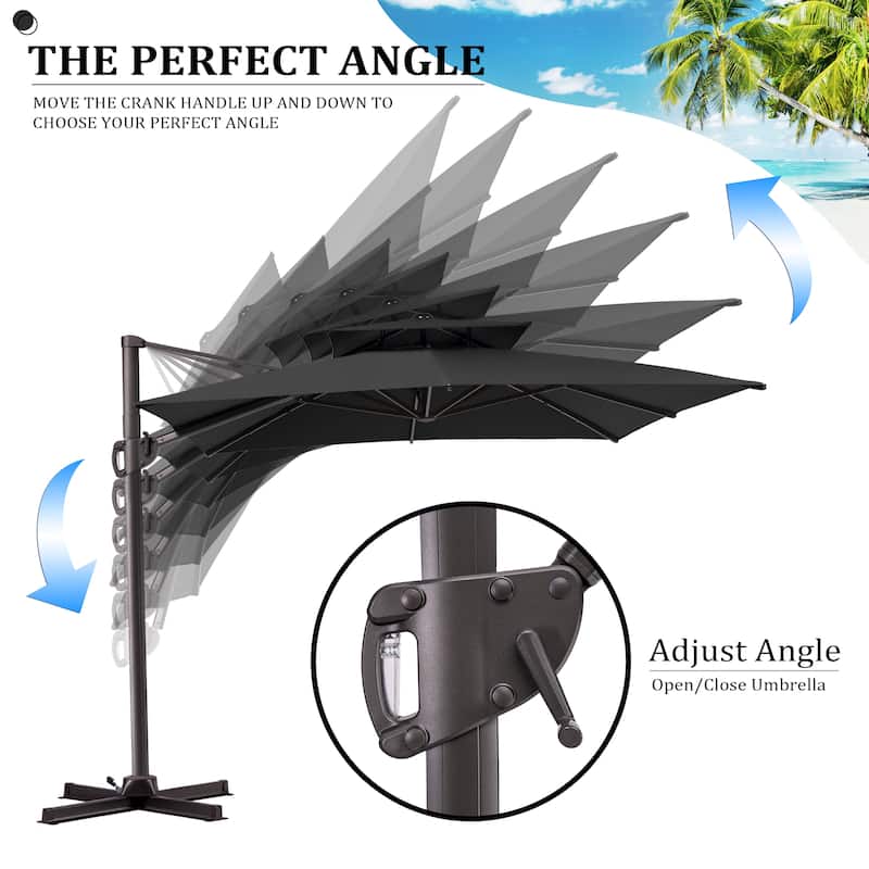 9x11FT Outdoor Patio Dual Top Umbrella Cantilever with Offset Base