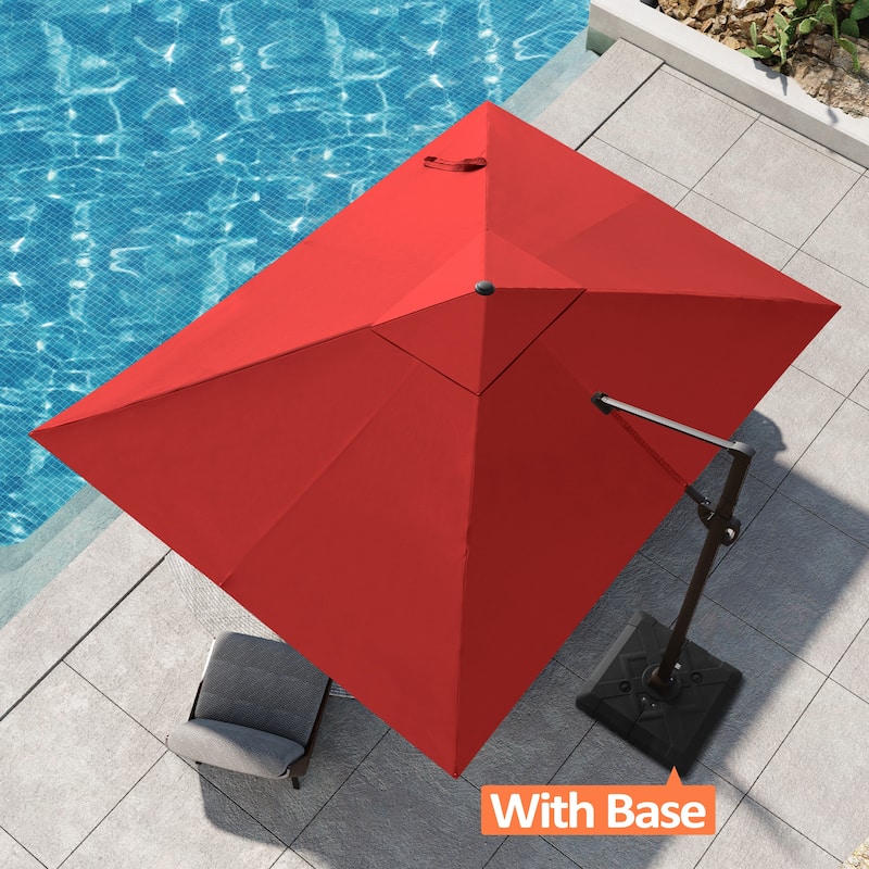 Outdoor Patio 9 FT x 11.5 FT Cantilever-Offset Umbrella with Wheel Base - Red