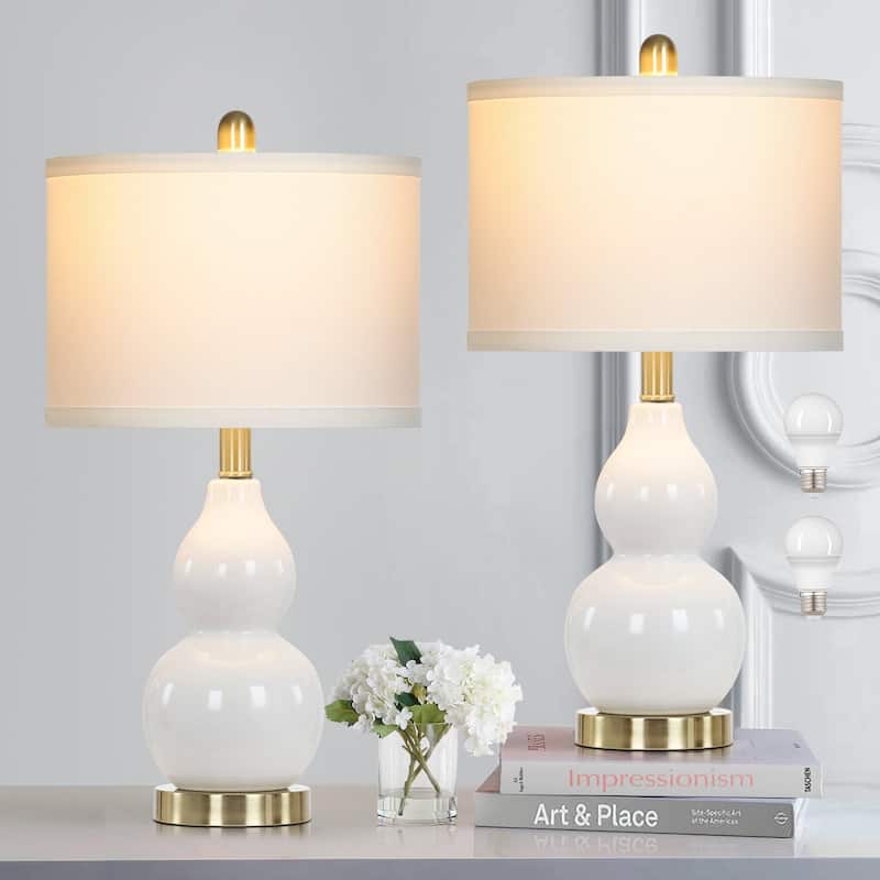 White Ceramic Table Lamps Gourd Lamp Body Drum Shade (Set of 2) - 11'' x 11'' x 22'' (L x W x H)