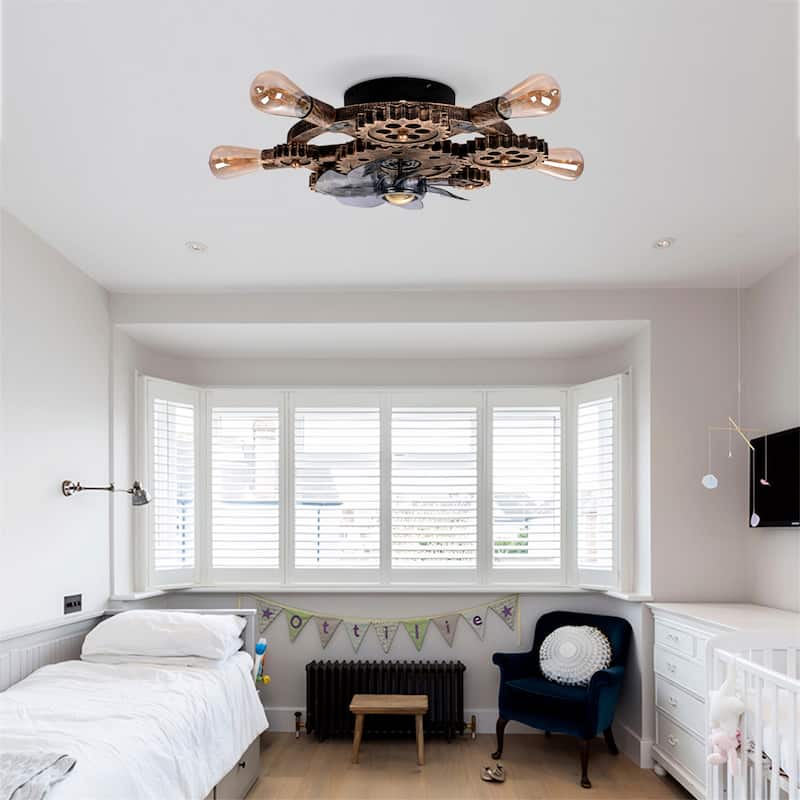 19.6" Farmhouse Ceiling Fan Light and Remote with 7 Blades, NOT Included Bulbs