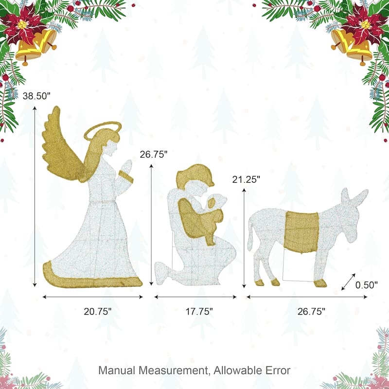 Glitzhome S/11 Christmas 2D Iridescent Fabric Nativity Lighting Decor