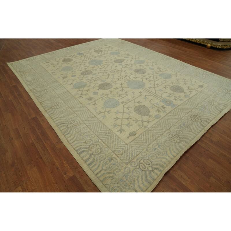 Handmade Wool Oushak Vegetable Dye Area Rug, Floral Geometric carpet - 11' 7'' X 9' 2''