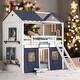 preview thumbnail 1 of 32, Playhouse Design Impression & Beautiful Twin Size Bunk Wood House Bed with Elegant Windows,Sills and Tent,Elegant Children Bed
