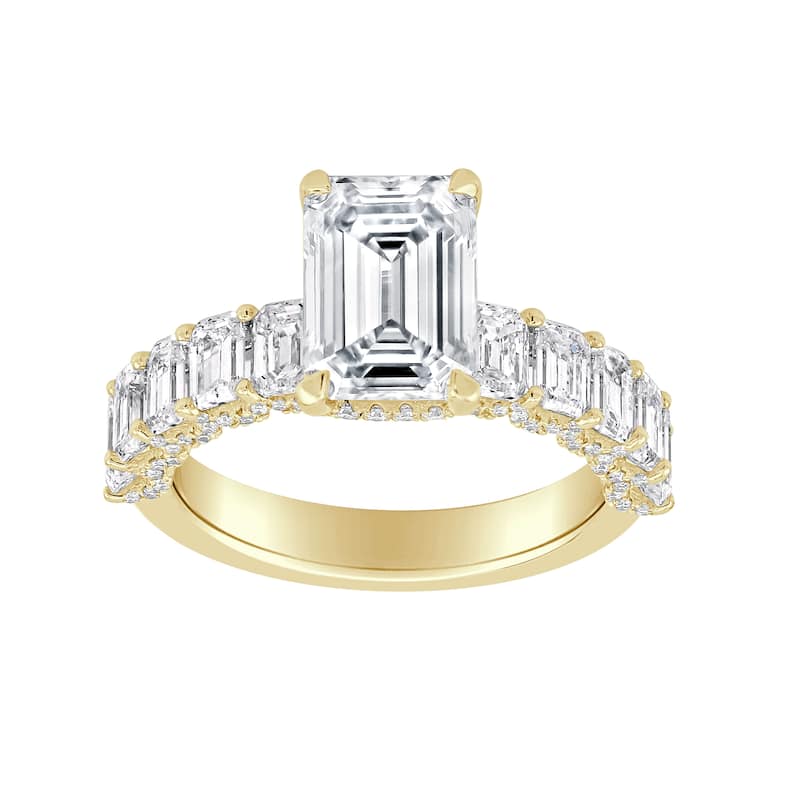 Auriya 14k Gold 8.00ctw Lab grown Emerald Vintage Hidden Halo Diamond Engagement Ring (F-G VS)