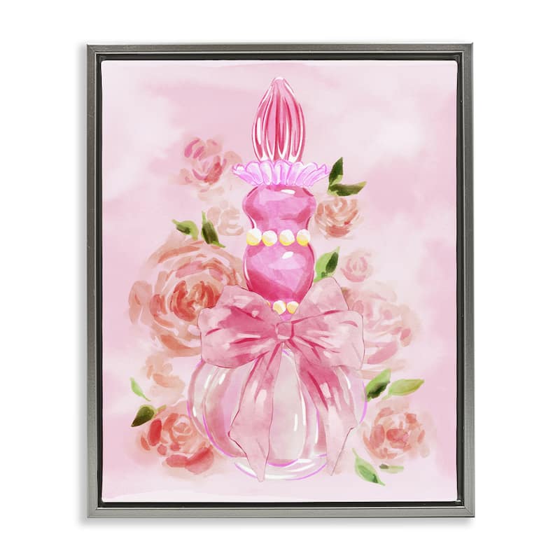 Stupell Lovely Pink Perfume & Roses Framed Floater Canvas Wall Art Design By Ziwei Li - 25 x 31 - Grey