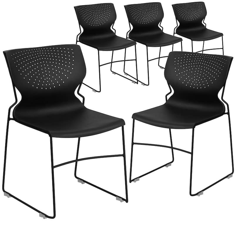 5 Pack 661 lb. Capacity Full Back Stack Chair with Powder Coated Frame - Black
