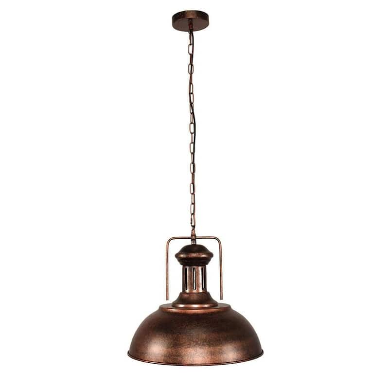 Industrial 1-Light Metal Dome Pendant Light Black Rusty 16in