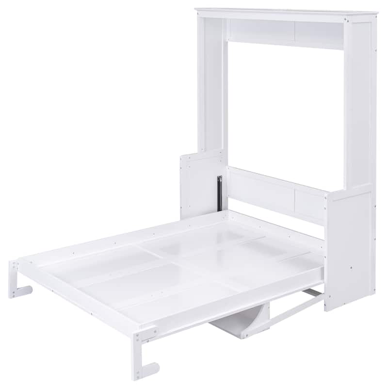 Queen Size Murphy Bed Platform Bed with Storage Shelf, Bedroom Foldable Wooden Wall Murphy Bed Frame for Bedroom Apartment