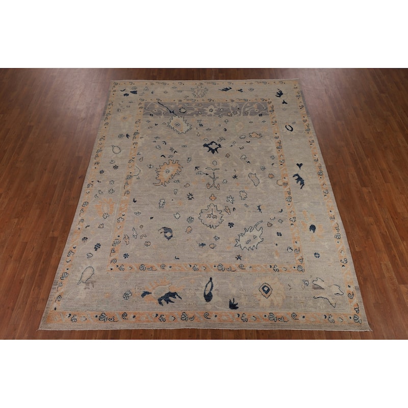 All-Over Floral Oushak Vegetable Dye Area Rug Hand-Knotted Wool Carpet - 8'1"x 10'5"