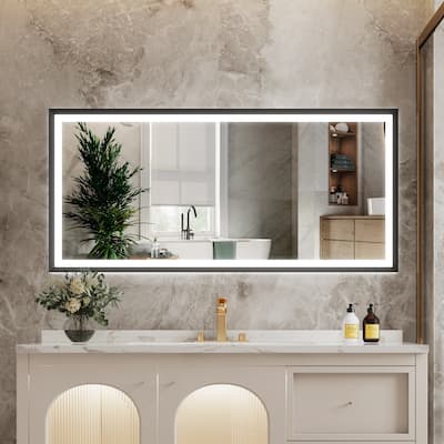 Wall Mounted Back Light Bathroom Framed LED Mirror Anti- Fog With Dimmable Light Touch Sensor And Memory Function
