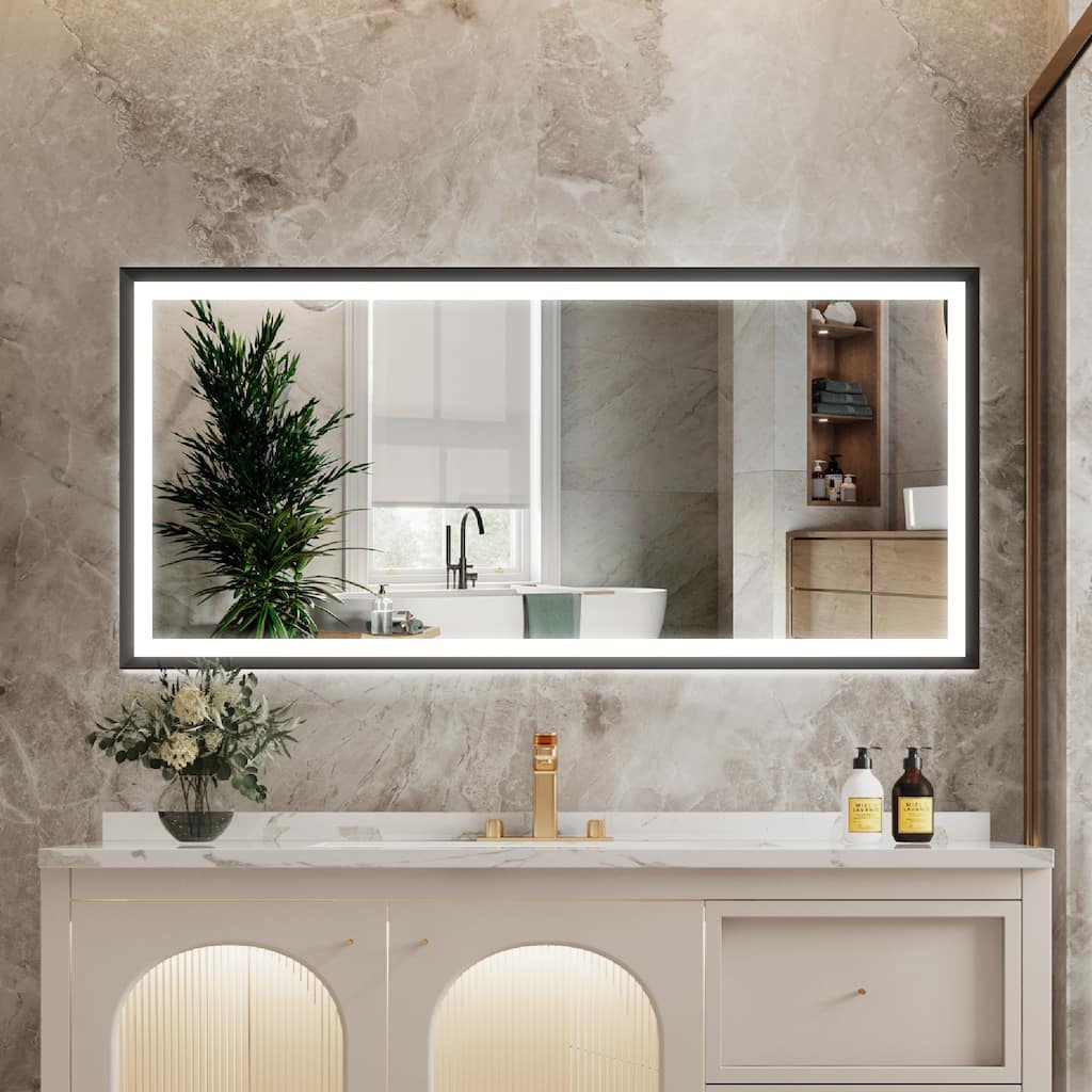 Wall Mounted Back Light Bathroom Framed LED Mirror Anti- Fog With Dimmable Light Touch Sensor And Memory Function