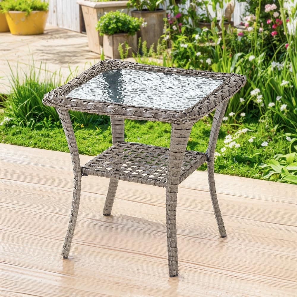 Outdoor Coffee Table/ Side Table with UV-Resistant PE Wicker