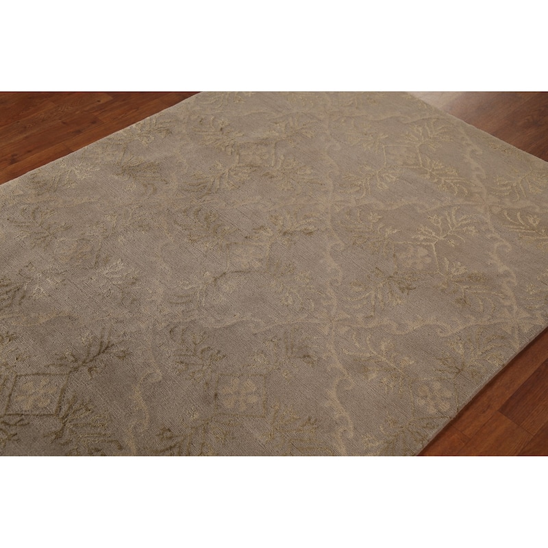 All-Over Beige Nepalese Contemporary Area Rug Handmade Wool Carpet - 4'1"x 5'11"