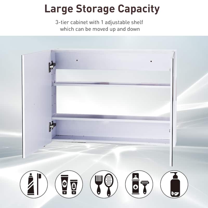 HOMCOM Double Door Wall Mounted Bathroom Mirror Medicine Cabinet with Modern Design, Large Storage, & Quiet Hinges - 23.5*31.5*6