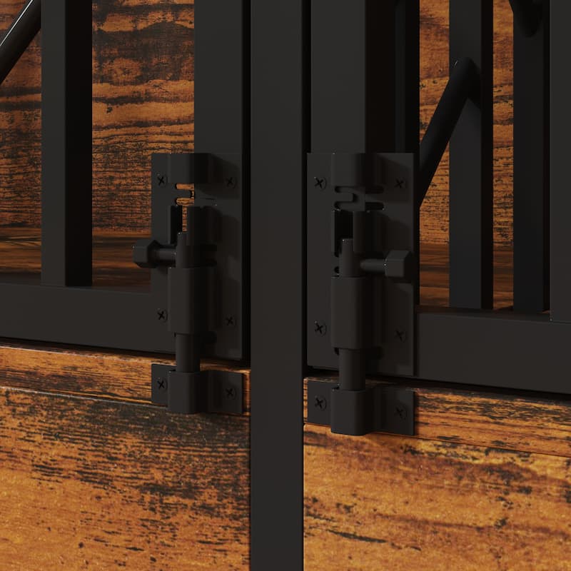 Large Double Dog Crate Furniture for Medium and Large Dogs, Rustic Industrial Dog Kennel End Table