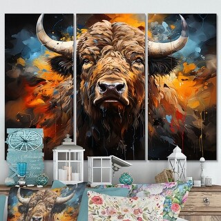 Designart "Buffalo Majestic Bison Collage" Animals Canvas Wall Art Set ...