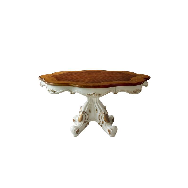 62" Brown And White Oval Solid Wood Pedestal Base Dining Table