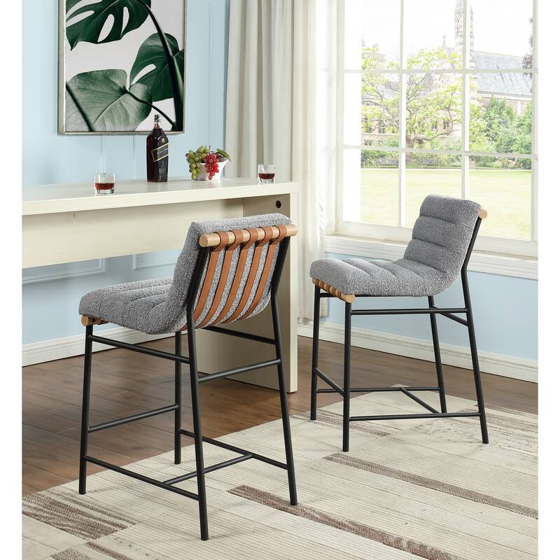 17.75" Gray Boucle Fabric Counter Height Chair in Grey
