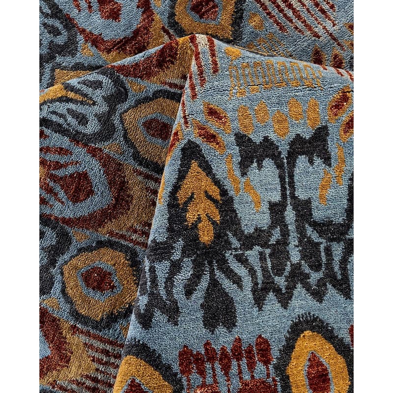 Ikat One-of-a-Kind Hand-Knotted Area Rug, Blue - 8' 0" x 10' 2"