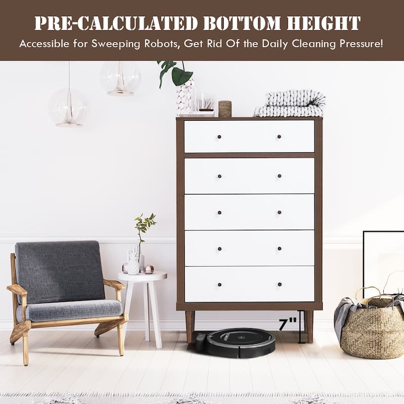 Costway 5 Drawer Dresser Wood Chest of Drawers Storage Freestanding